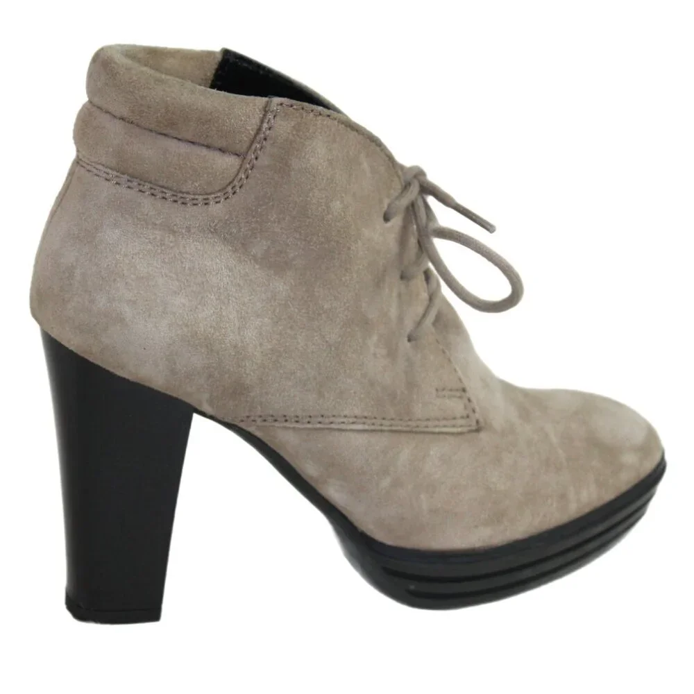 Hogan Catawiki Sand Suede Lace-Up Heeled Ankle Boot, Size 36.5 (US 6.5)